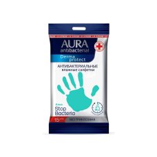Салфетки влажные антибактериальные AURA Derma Protect АЛОЭ pocket-pack 15шт