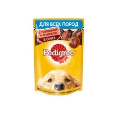Корм консервированный полнорационный PEDIGREE® для взрослых собак всех пород с говядиной и ягнёнком в соусе 85гр
