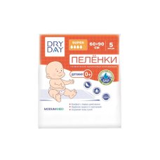 Пеленки гигиенич однораз впитыв Dry Day Super детск 0+ 60х90 5шт