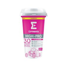 Напиток кисломолочный EXPONENTA ЭКСПОНЕНТА ХАЙ-ПРО обезжиренный с высоким содержанием белка со вкусом малина-банан, стакан из полипропилена, 250 г