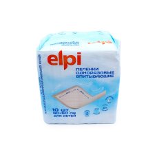 Пеленки одноразовые впитывающие для детей Elpi 60*60см 10шт