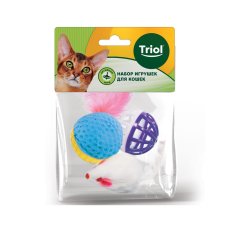 Набор игрушек д/кошек Triol XW0028 мяч мышь шар d40мм 45мм d40мм