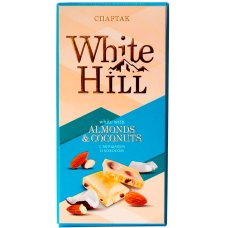 ШОКОЛАД БЕЛЫЙ С МИНДАЛЕМ И КОКОСОМ пенал вес 90 г Спартак 