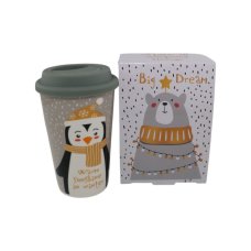 Стакан фарфоровый новогодний 400мл с силиконовой крышкой арт ZPX232567, код 278923 No name